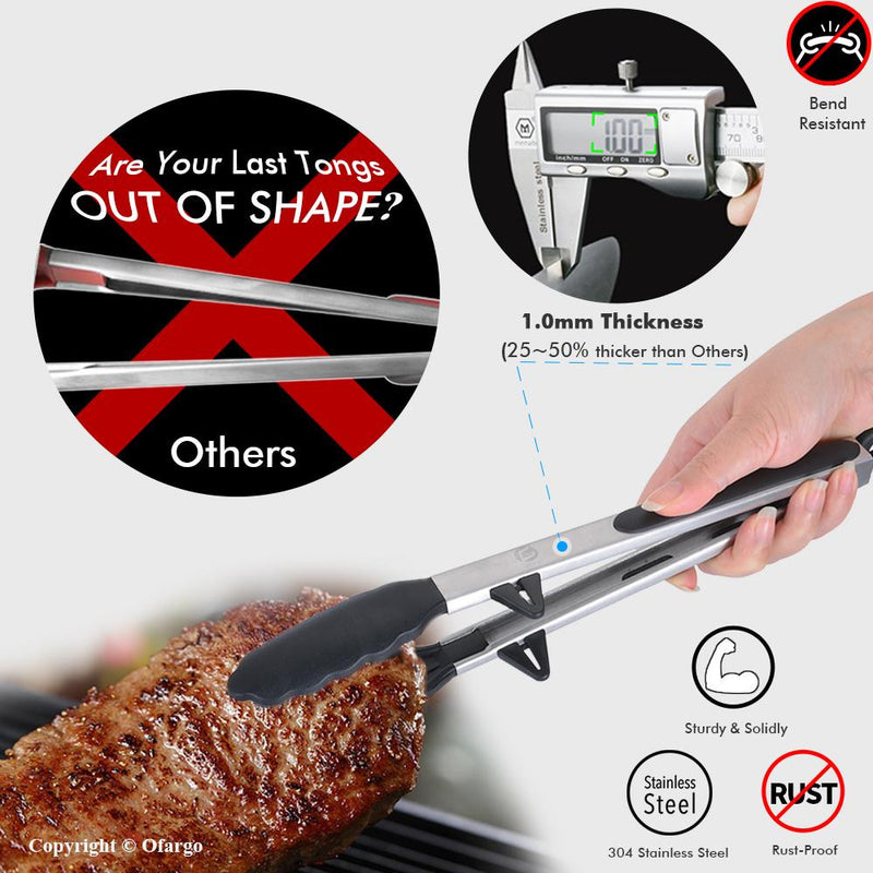 Stainless Steel BBQ Tongs with Silicone Tips and Feet (9+12)-Ofargo