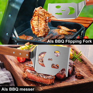 7 in 1 grillspachtel für Barbecue Grill, Multifunktion Grillbesteck mit Holzgriff, Eingebaute grillbesteck-set-Funktion,Kreativer Grillwender, Einzigartige Grillwerkzeuge, Grillen Geschenke für Männer