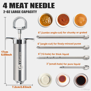 OFG 304-Stainless Steel Meat Injector Syringe Kit with 4 Marinade Needles for BBQ Grill Smoker, 2-oz Large Capacity, Both Paper User Manual and E-Book Recipe