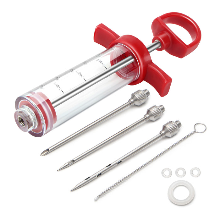 Meat Injector, TGE-V 1-oz Plastic BBQ Marinade Injector Kit, Turkey Injector Syringe (3 Stainless Steel Meat Needles +3 Replacement O Rings + 1 Cleaning Brush) for Turkey Smoked BBQ Grill