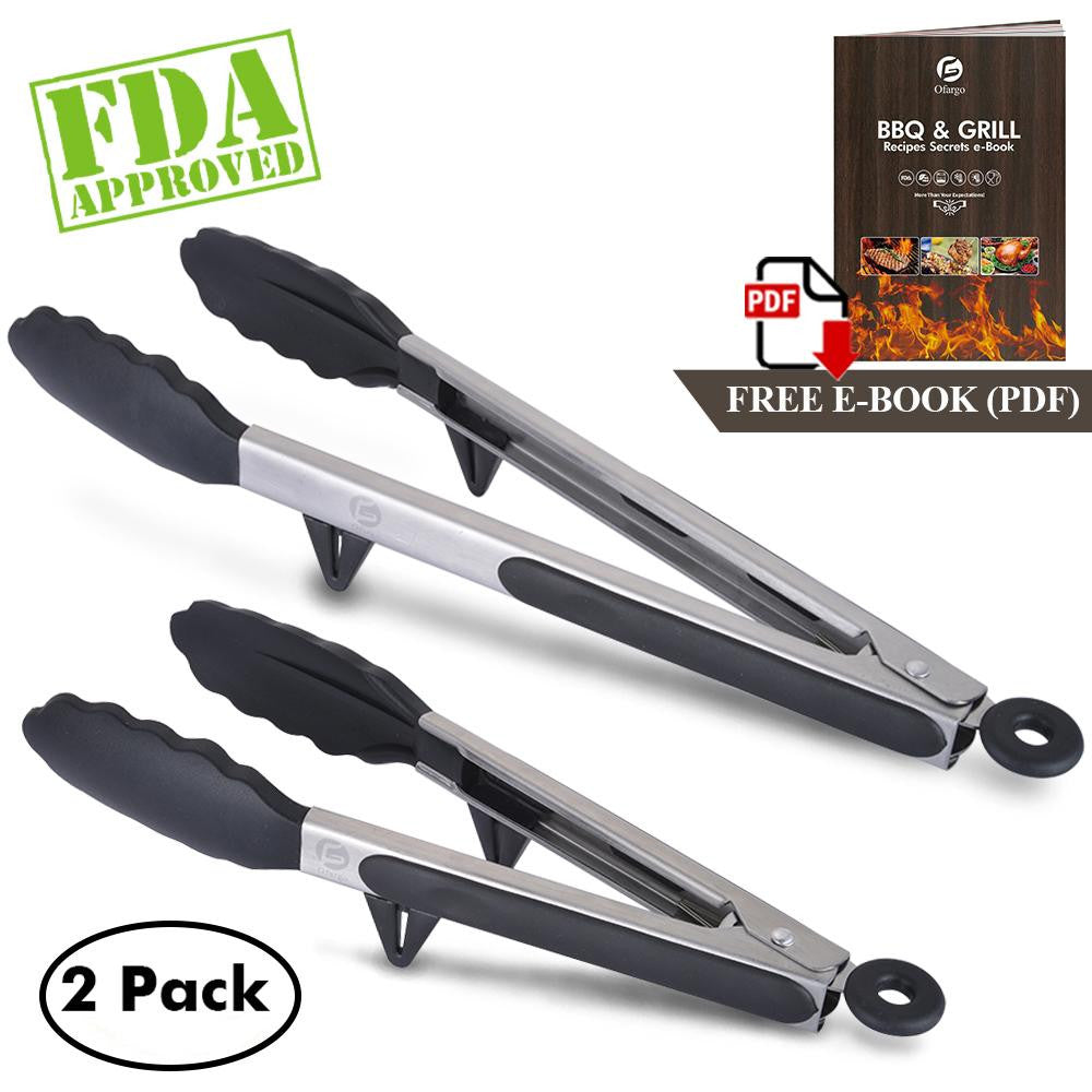 Kitchen Tongs Silicone Stainless Steel 4 Pack BPA Free Non-Stick BBQ Cooking